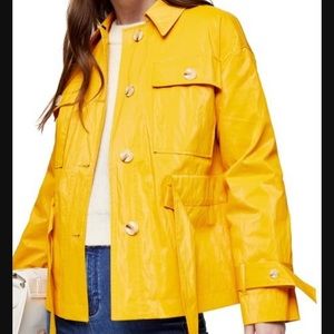 NWOT TOPSHOP Mustard Yellow Crinkled Look Jacket Coat Size 6